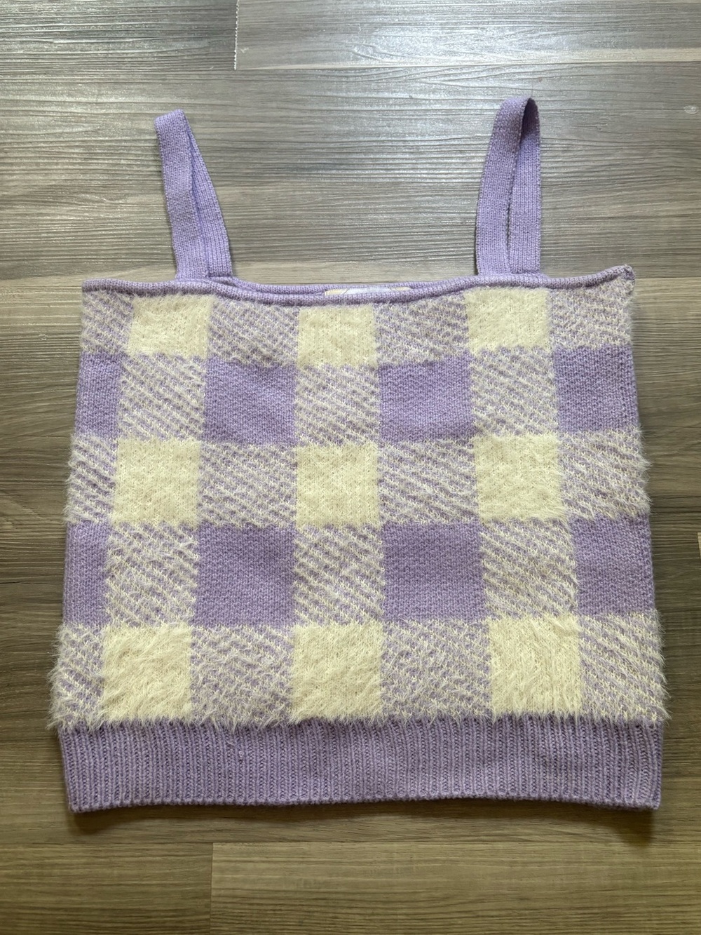 Lavender Check Fuzzy Knit Tank Top